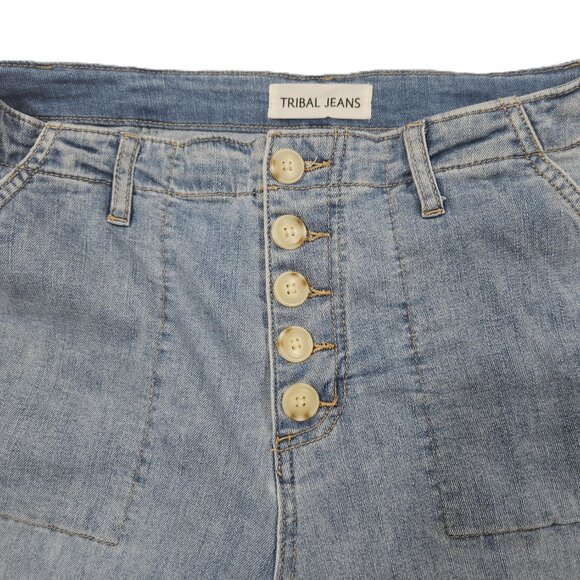 Tribal Caroline Cropped Wide Leg Jeans Size 8 Light Wash Button Front - Picture 3 of 9
